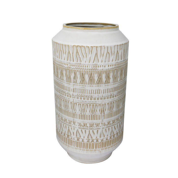 Ceramic Tribal Look Vase - Beige