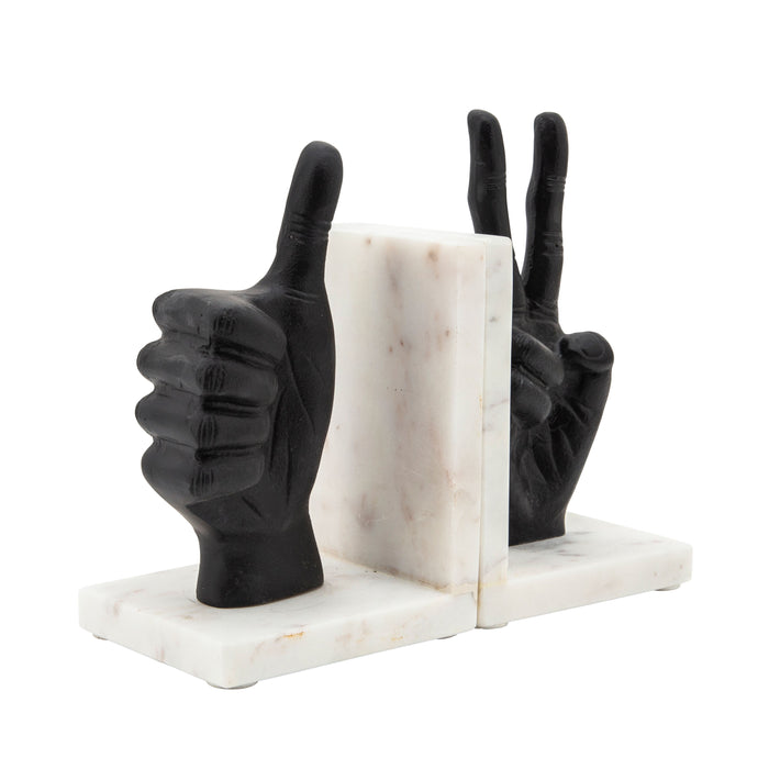 (Set of 2) Hand Sign Bookends - Black