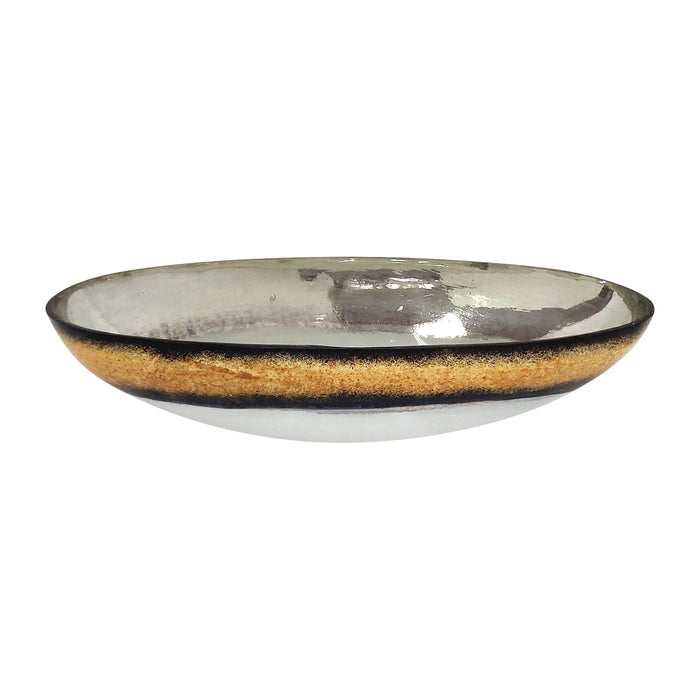 Glass 13" Bowl With Gold Trim - White