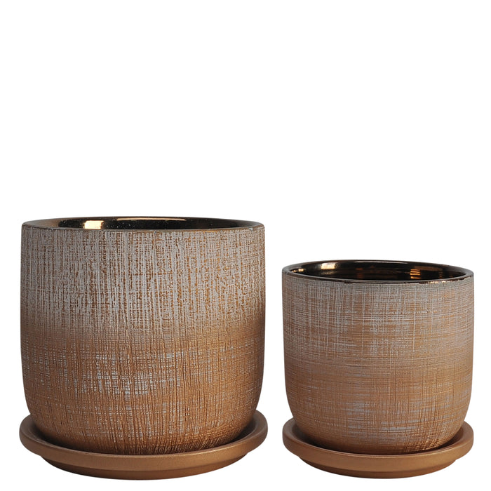 Textured Planter With Saucer 5 / 6" (Set of 2) - Gold