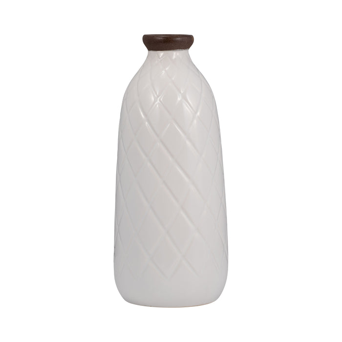 Plaid Textured Vase - White