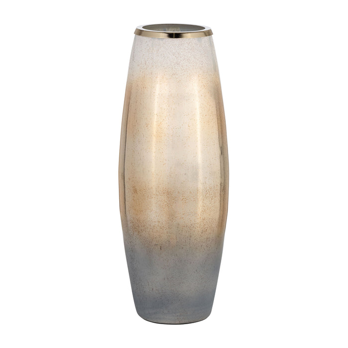 Glass Vase With Metal Rim 24" - Cream / Black Ombre