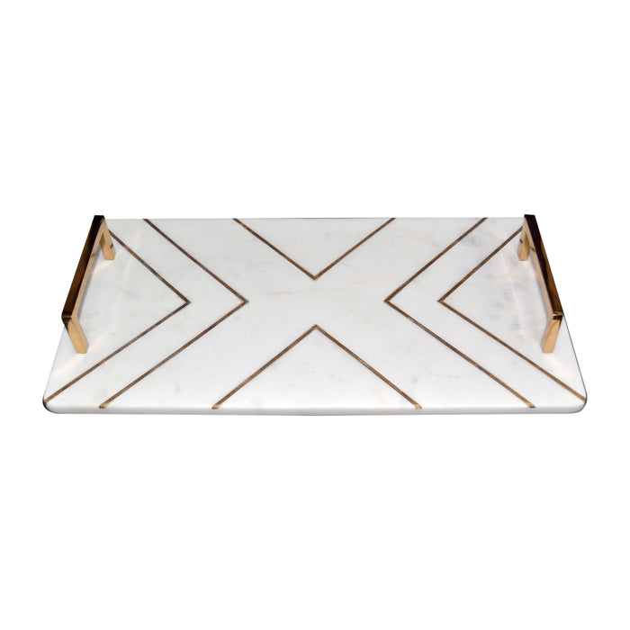 Marble 2" Tray With Handles - White/Gold