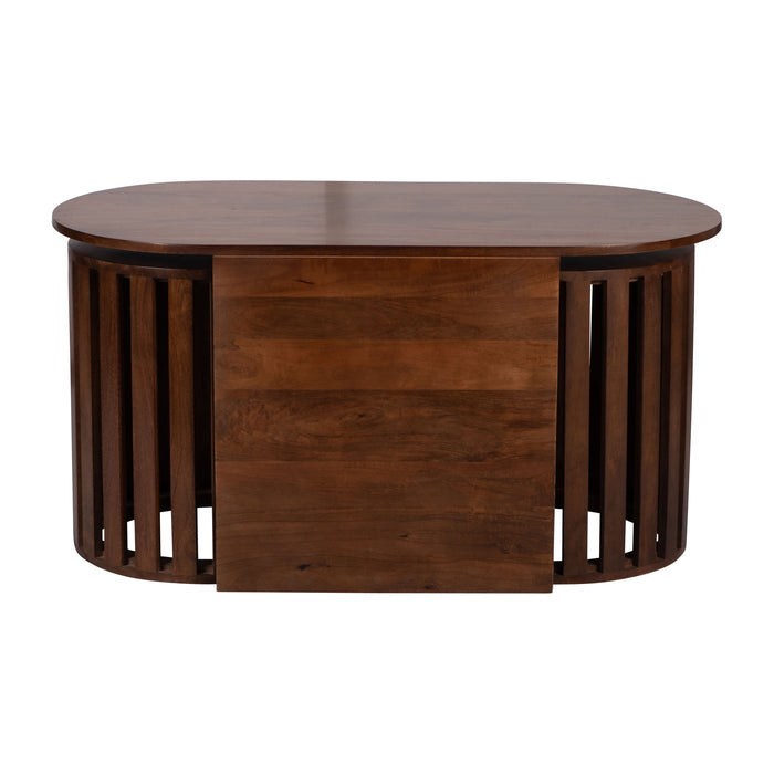Wood Table & Stool Set (Set of 3) - Brown