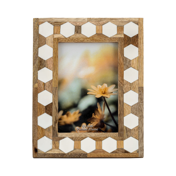 Wood / Resin Hexagon Frame 4 x 6" - White