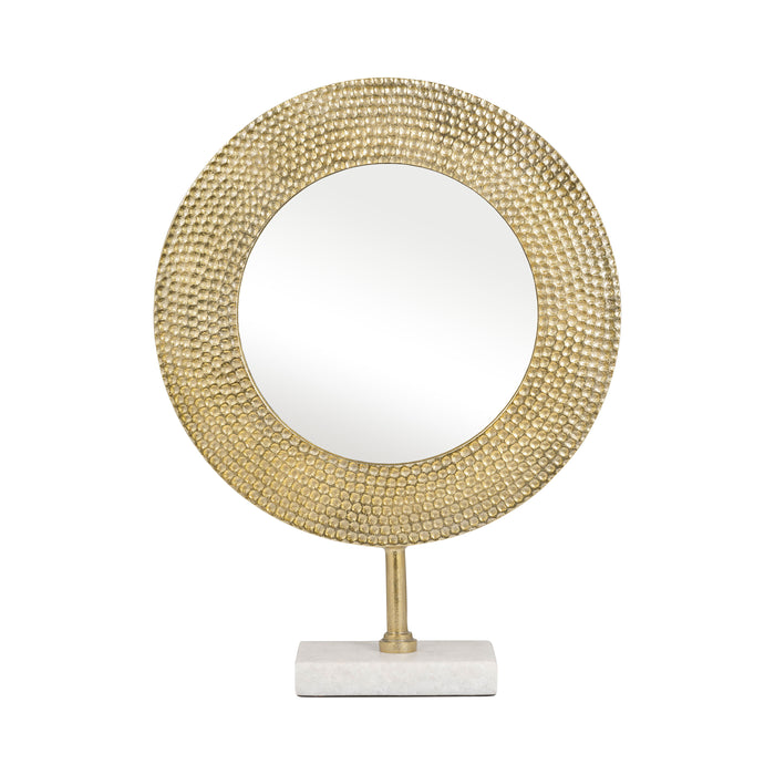 Metal Hammered Mirror On Stand 19" - Gold