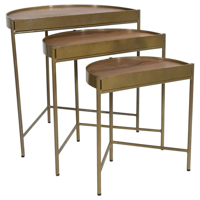 Tristen - 3 Piece Demilune Nesting Table With Recessed Top - Brown And Gold