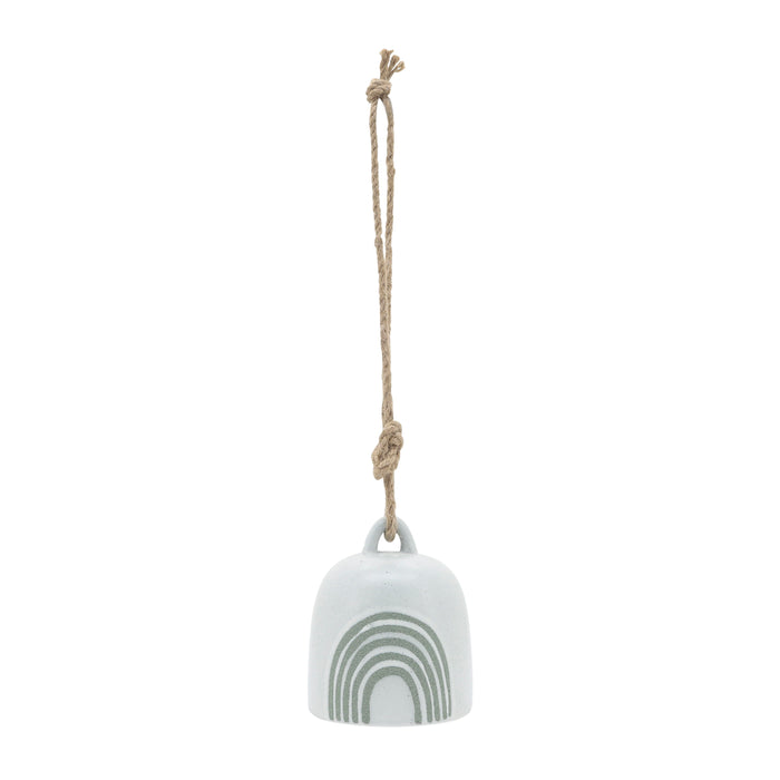 Ceramic Hanging Bell Rainbow 4" - White / Green