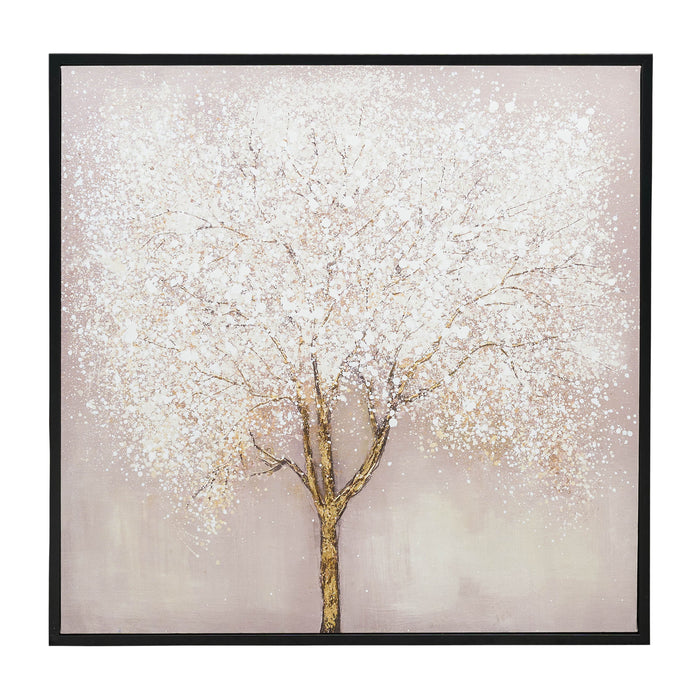Hand Painted Tree Canvas 32 x 32" - White