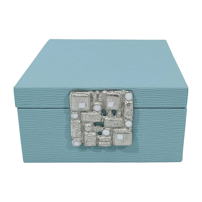 Faux Leather 8" Crinkle Box - Blue/Silver