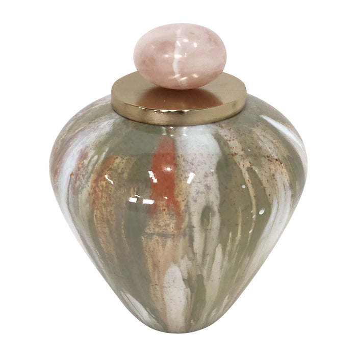 Glass 9" Temple Vase With Resin Topper - Blush/Green