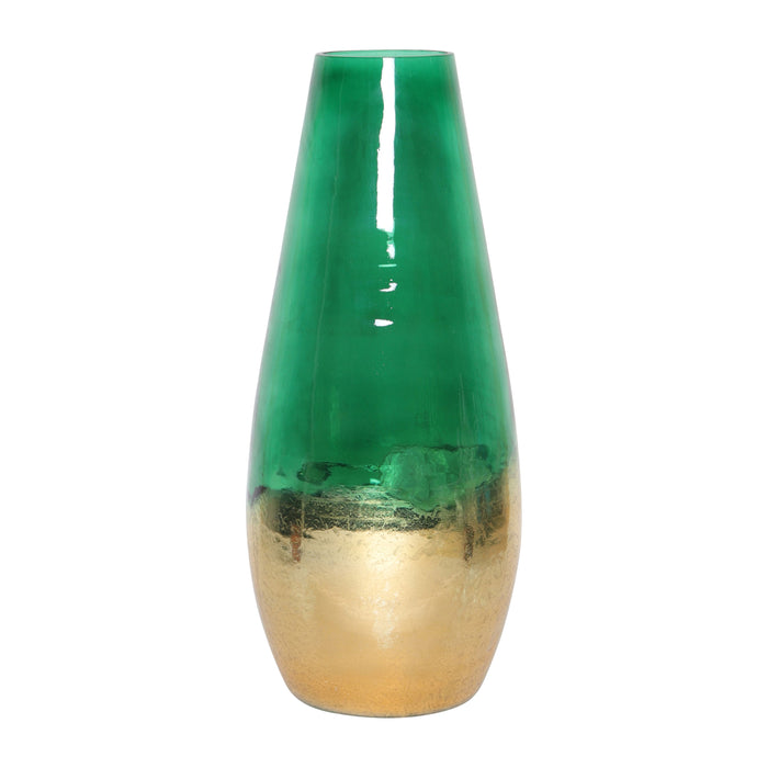 Glass 11" Gold Dipped Vase - Green