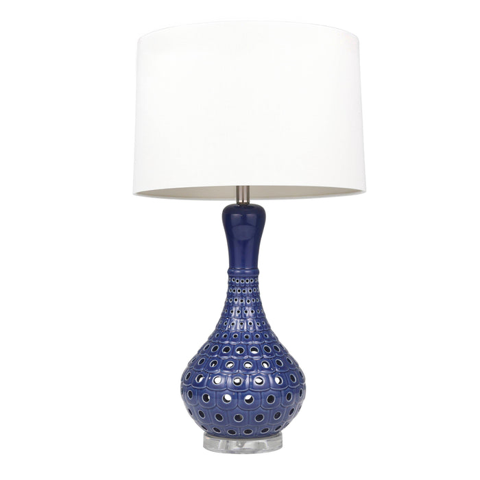 Ceramic Pierced Bottle Table Lamp 31" - Navy Blue
