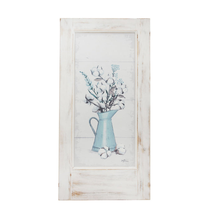 Tin Painted Floral Wall Art Wooden Frame - Beige