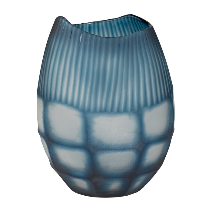 Glass Carved Vase 12" - Blue