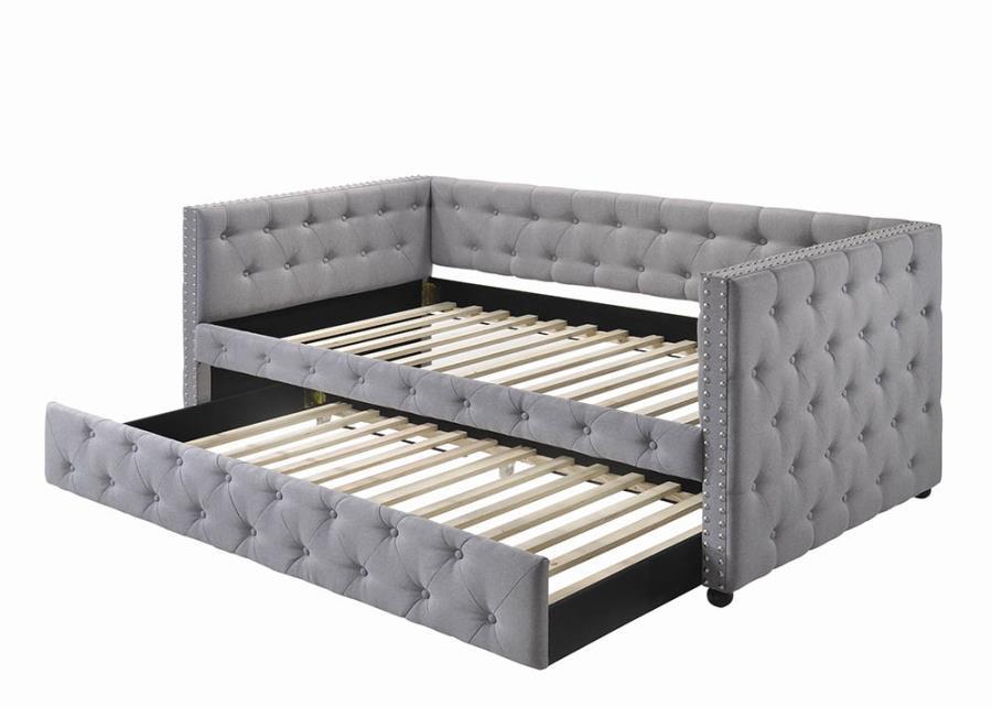 Mockern - Tufted Upholstered Daybed With Trundle - Grey