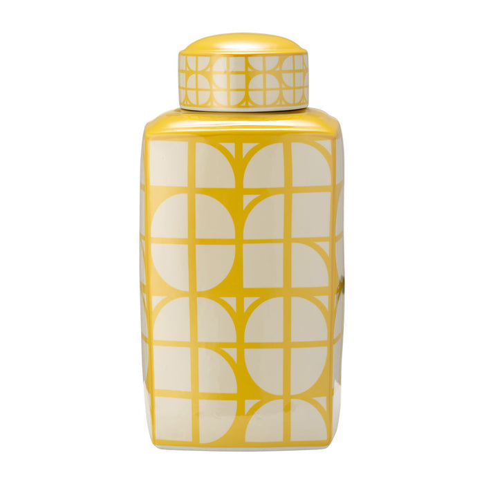 Cer Square Jar With Lid 18" - Yello With Cotton