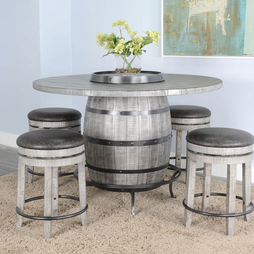 Alpine - Round Pub Table With Wine Barrel Base - Gray