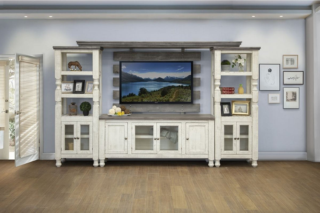 Stone - TV Stand / Wall Unit - Antiqued Ivory / Weathered Gray