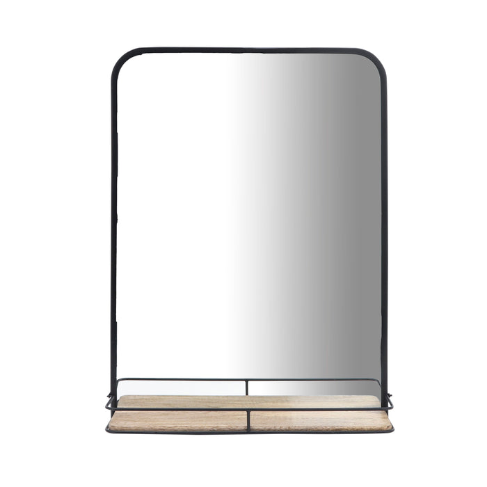 Metal Mirror With Folding Shelf 18 x 24" - Black / Brown