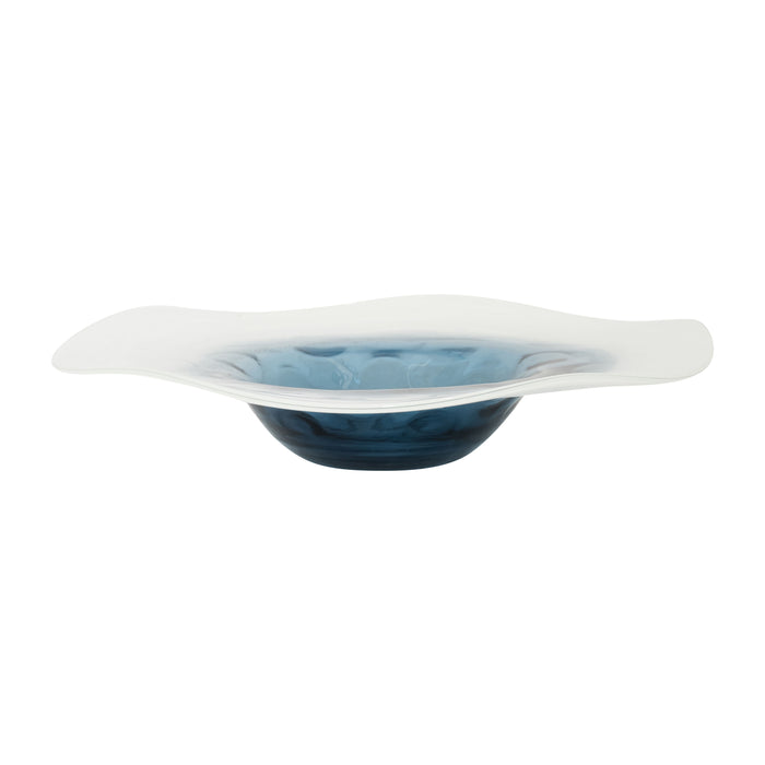 Glass 12" Blue Waters Bowl - Blue/White