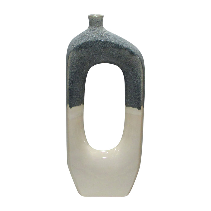 Ceramic 26" Curvy Open Cut-Out Vase - Blue / White