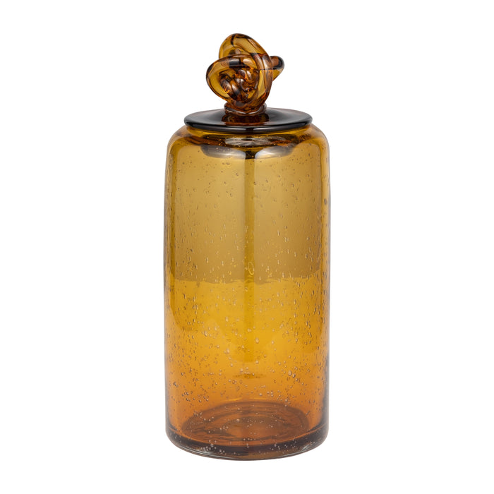 Glass Jar With Knot Lid 12" - Dark Amber