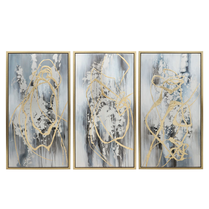 Abstract Canvas On Gold Frame 22 x 42" (Set of 3) - Multi