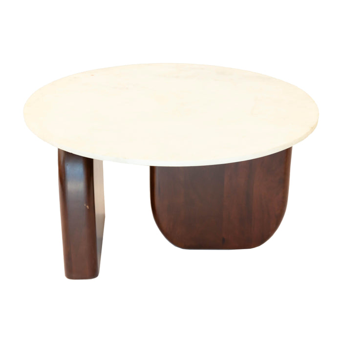 Marble/Wood 30"x17" Round Cffee Table - Walnut/White