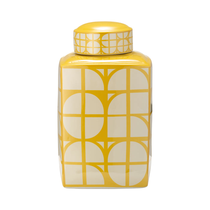 Cer Square Jar With Lid 16" - Yello With Cotton