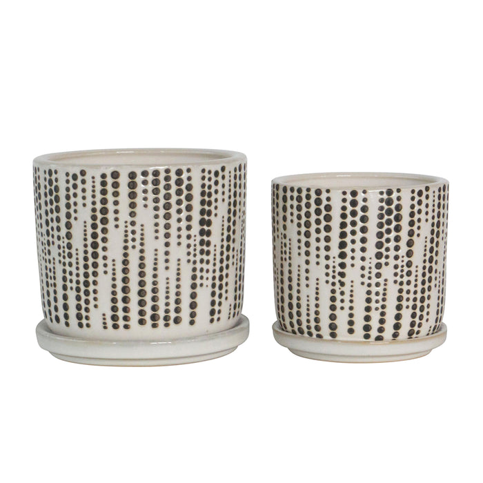 Dotted Planters With Saucer 5 / 6" (Set of 2)- Beige