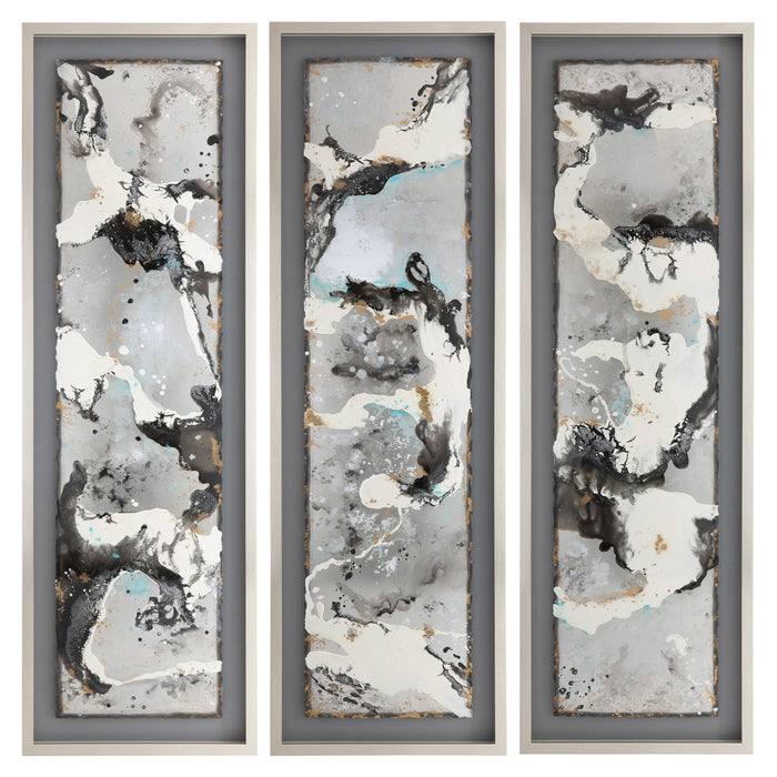Abstract Canvas Black On Silver Frame 66 x 21" (Set of 3) - Black