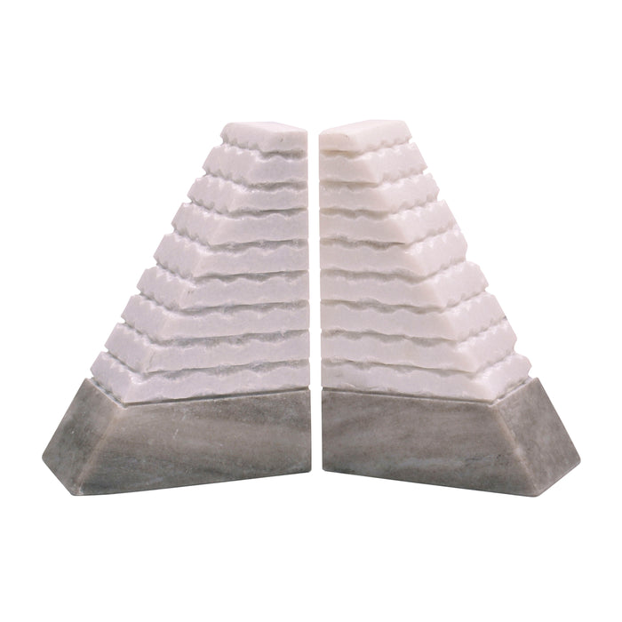 Marble 6" Pyramid Bookends (Set of 2) - White/Onyx