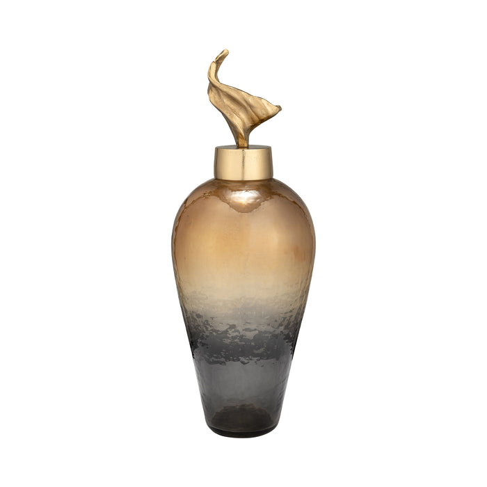22" Metal Vase With Lily Lid - Bronze