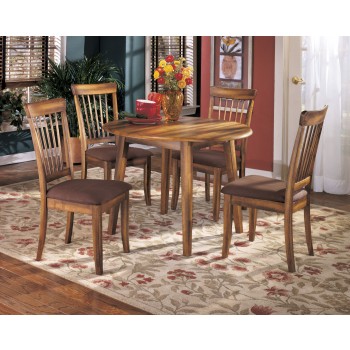 Berringer Round Dining Room Drop Leaf Table & 4 UPH Side Chairs